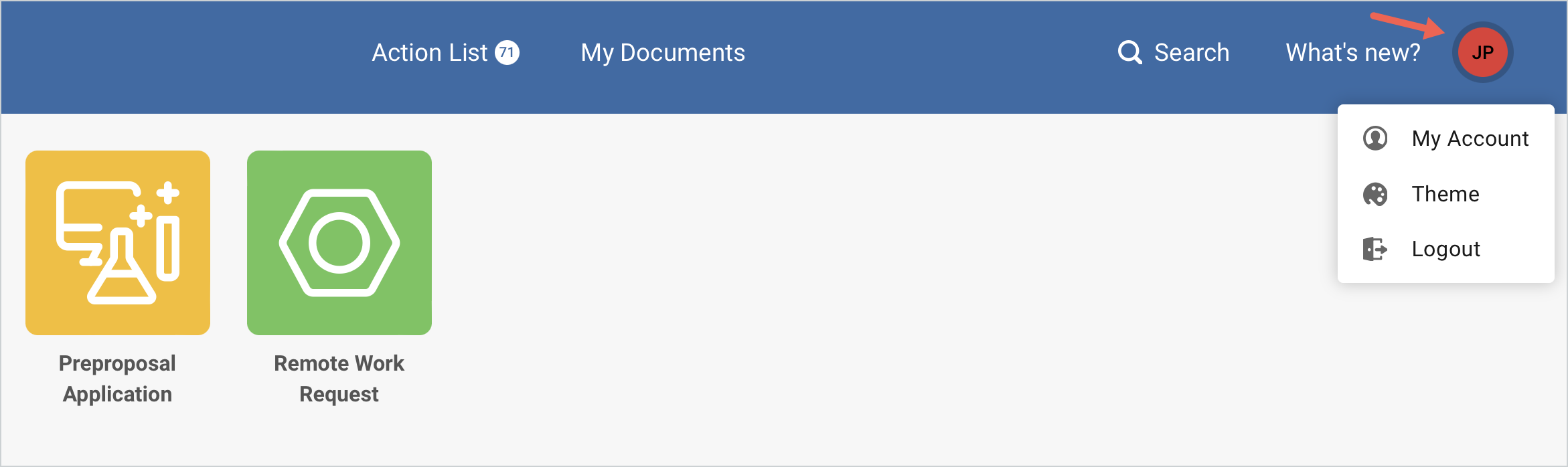 Screenshot showing the user account icon