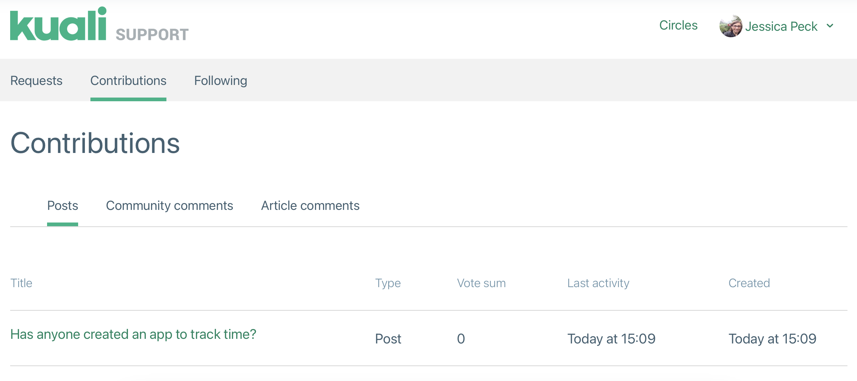 Screenshot showing a user's activity