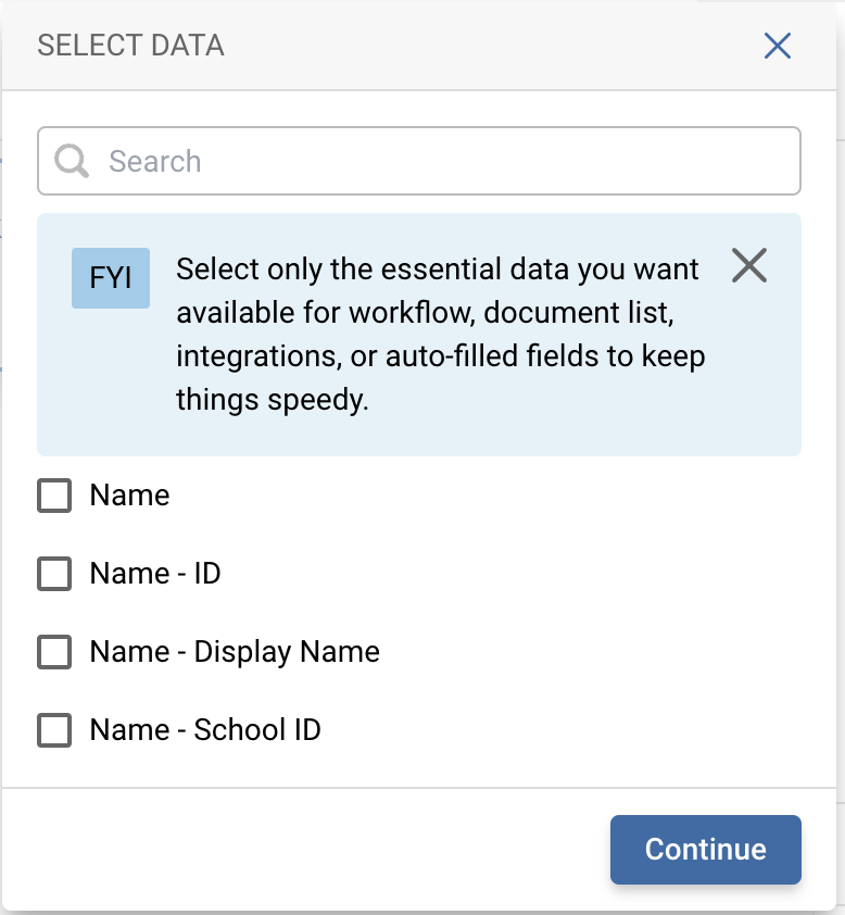 Screenshot showing where to select data