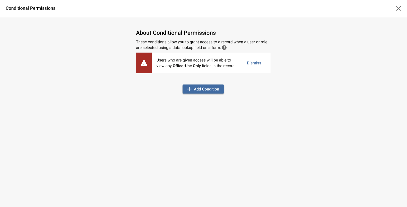 Screenshot showing conditional permissions