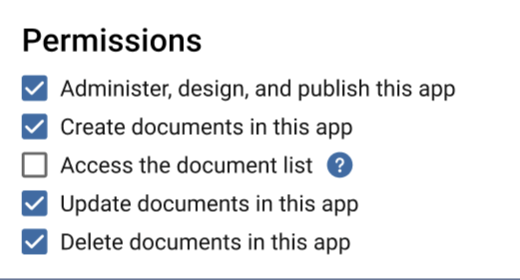 Screenshot of available permissions