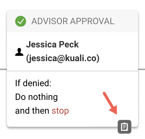Screenshot showing the workflow status notification icon on a step