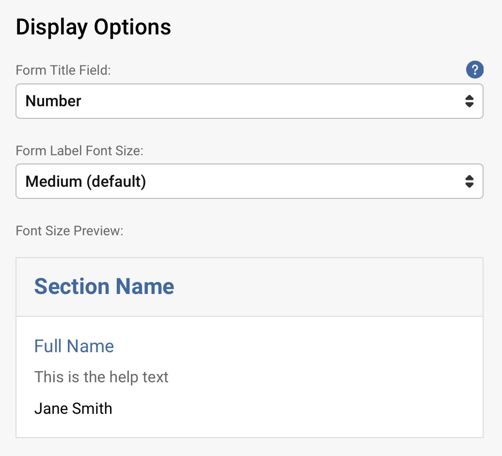 Screenshot showing the Display Options