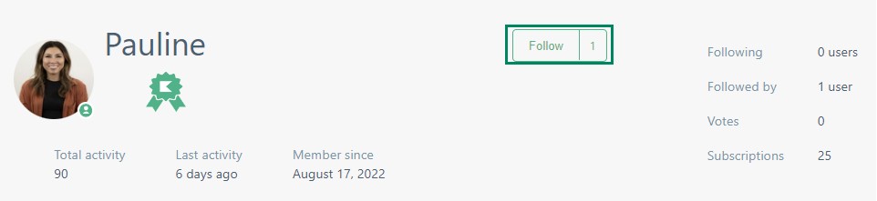 Screenshot showing where the follow button is to follow a user