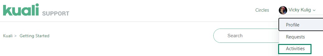 Screenshot showing how to access the Activities for a user