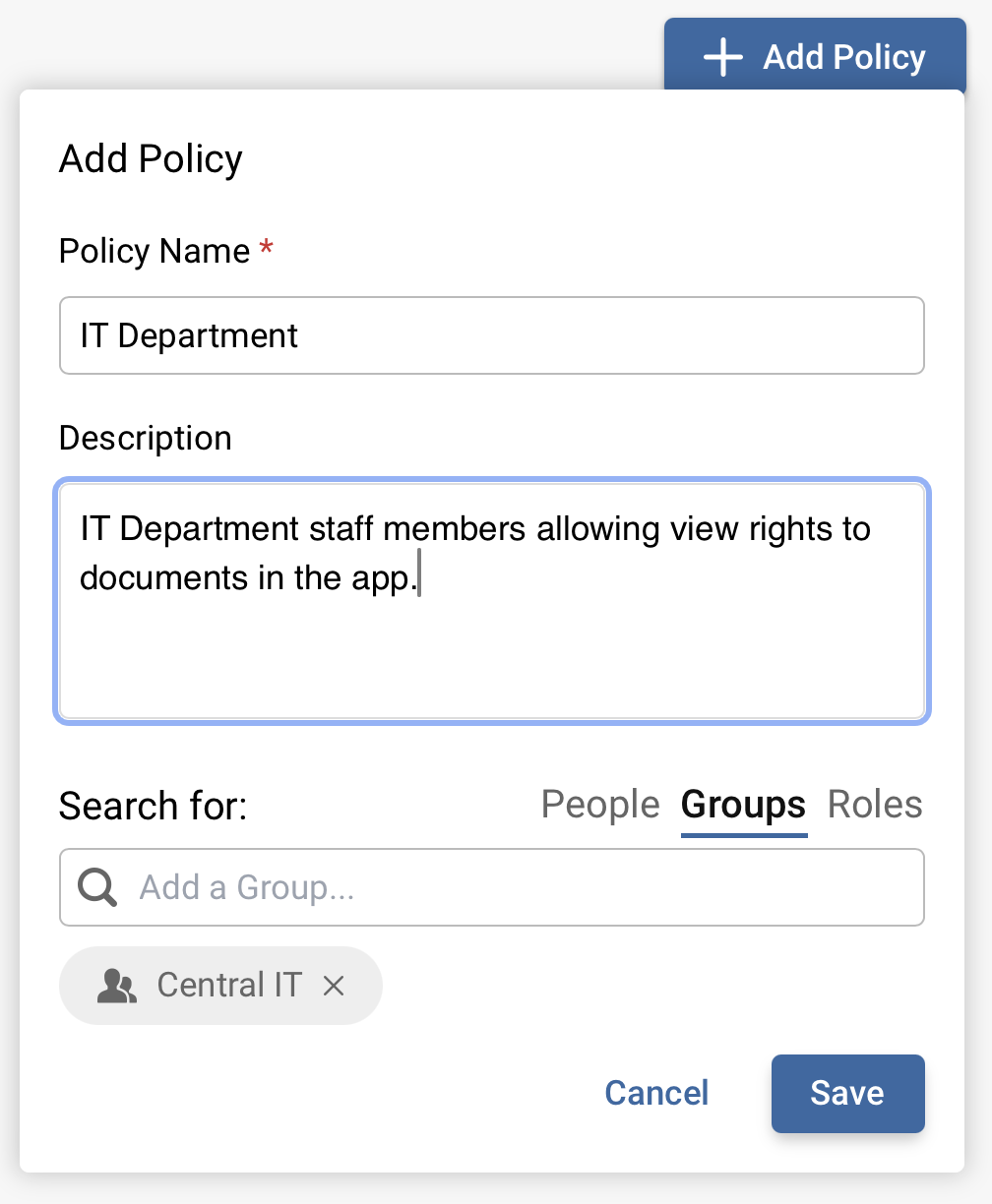 Screenshots of role permissions within an app
