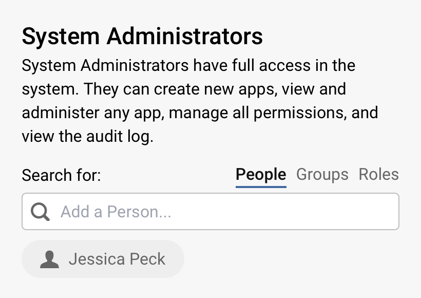 Screenshot of System Administrators