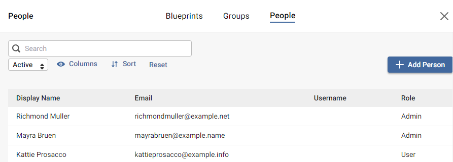 Screenshot of the People tab