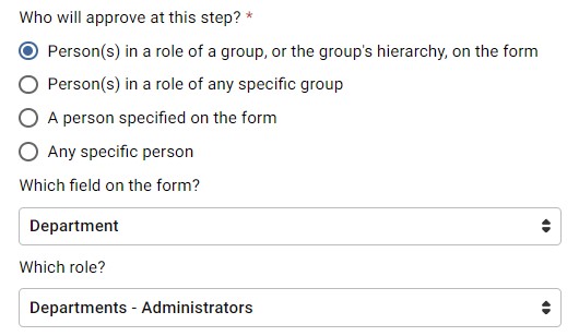 Person(s) in a role of a group who will approve at the step