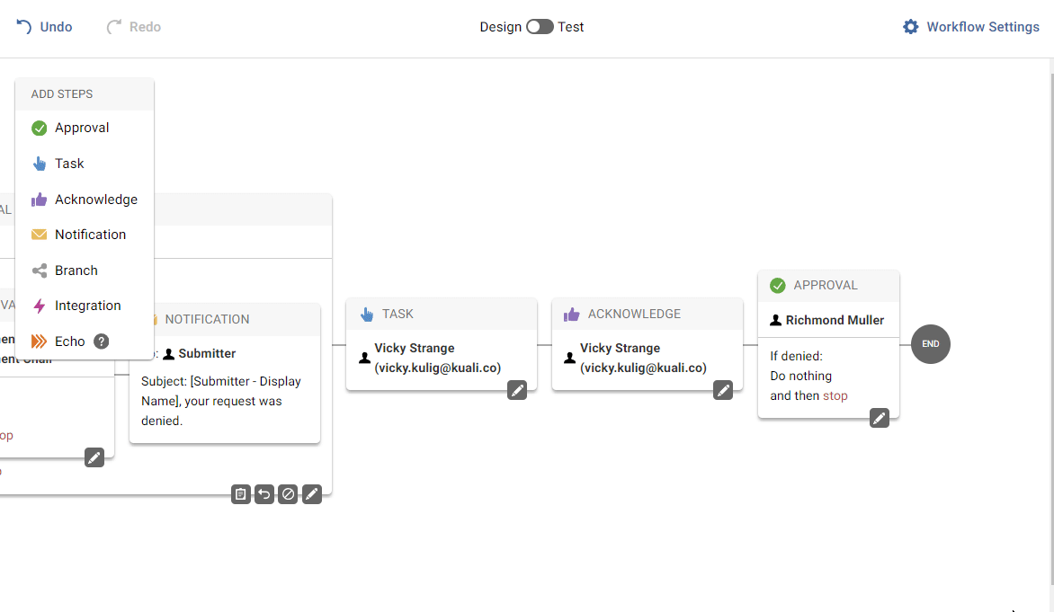 Gif demonstrating how to add a branch to the workflow