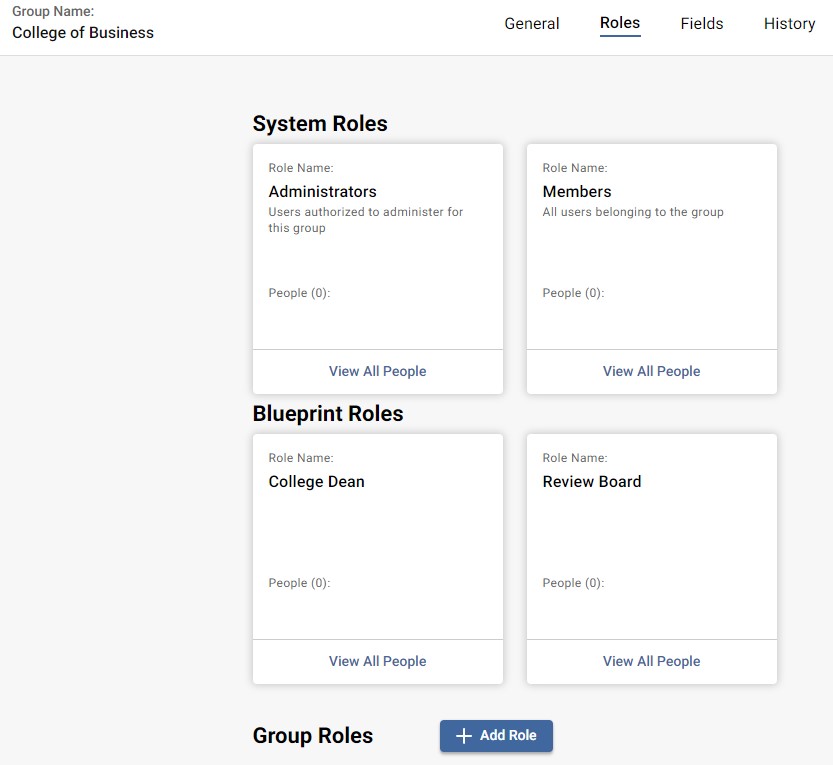 Sample College of Business with roles