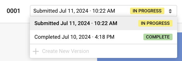 Screenshot showing the action date and time on a version