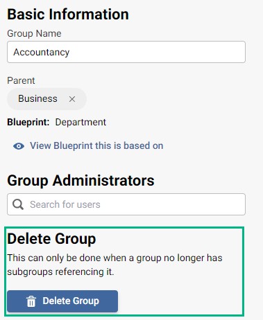 Screenshot showing where to delete a group