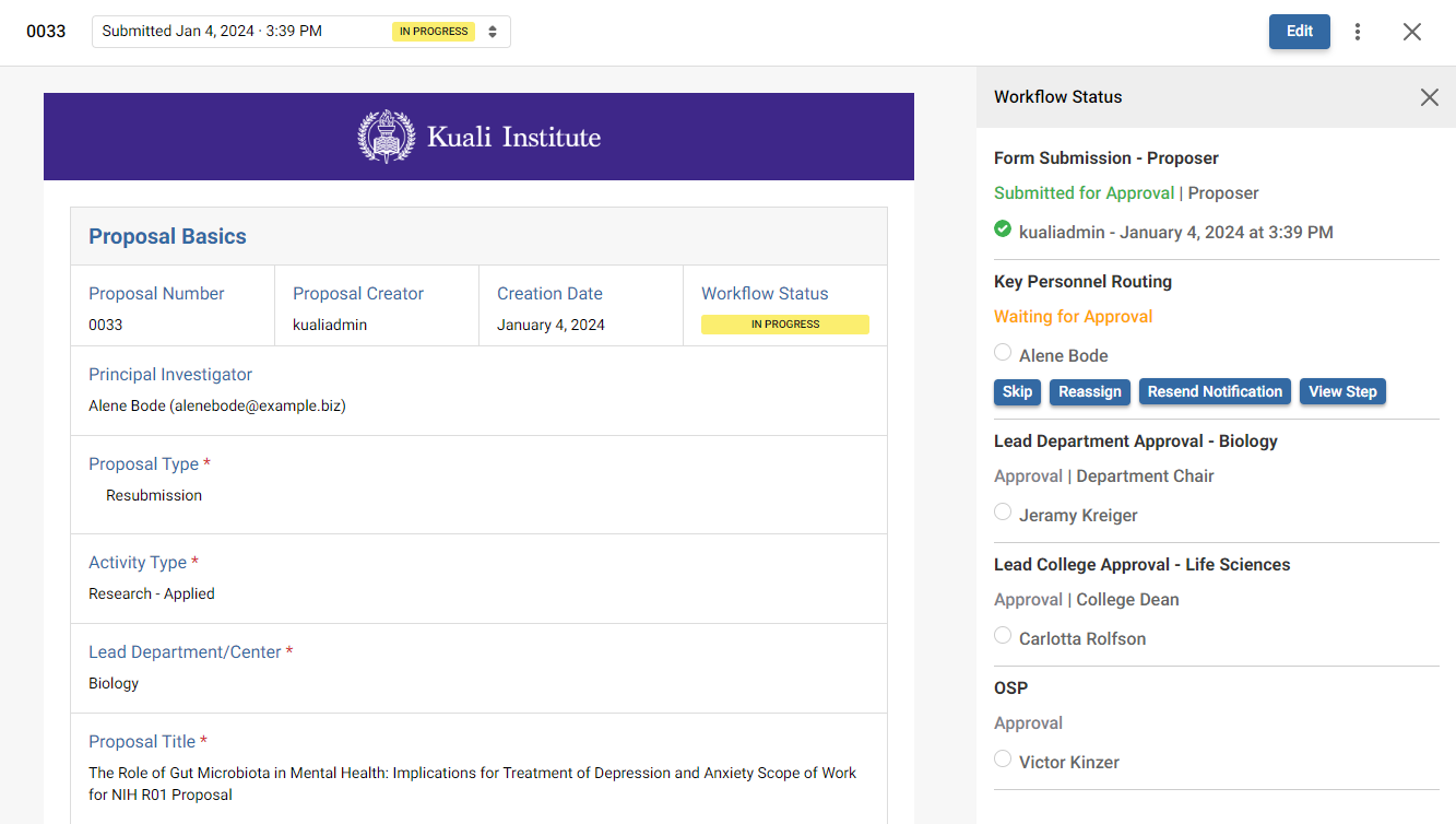Screenshot showing the workflow tracker