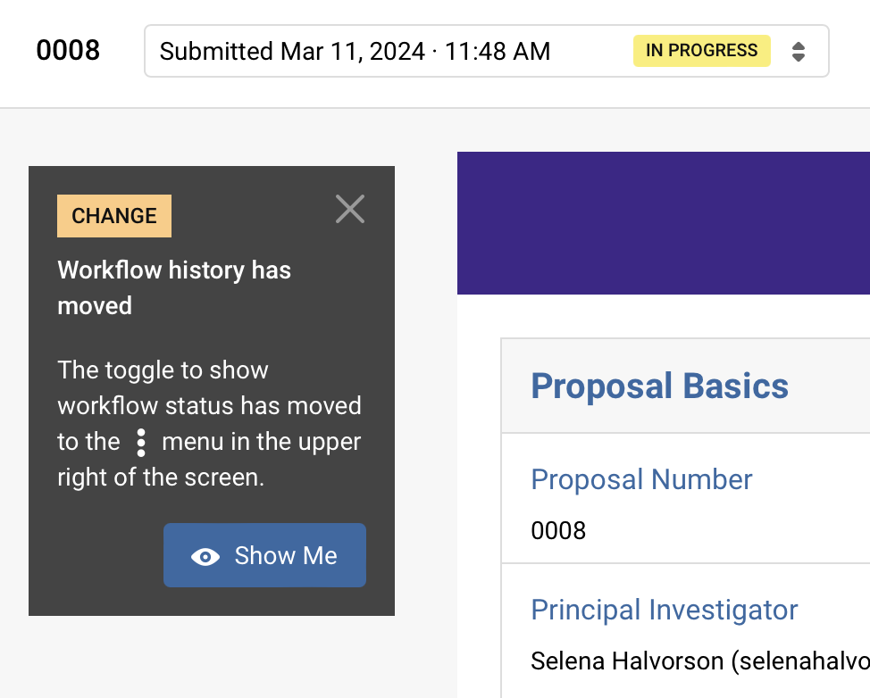 Screenshot showing the new alert for the workflow tracker