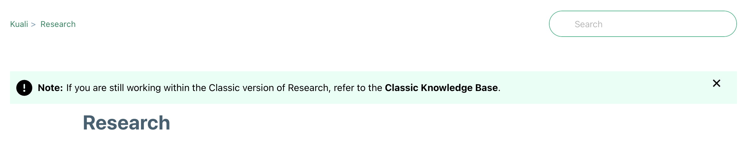 Screenshot of banner to direct to Classic Support Portal