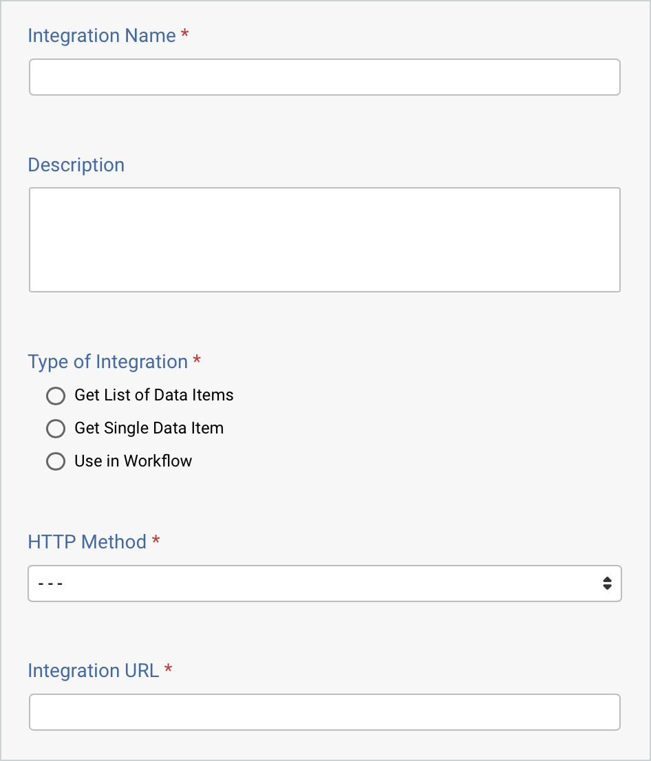 Screenshot of the Integration modal window