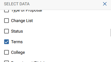 Platform - Student - CM - Data Source Lookup showing the terms field selected
