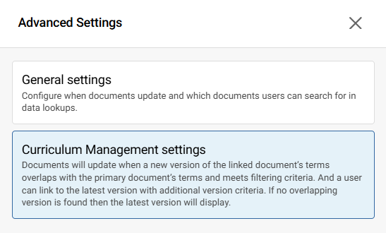 Platform - Student - CM - Advanced settings for a data look up using terms