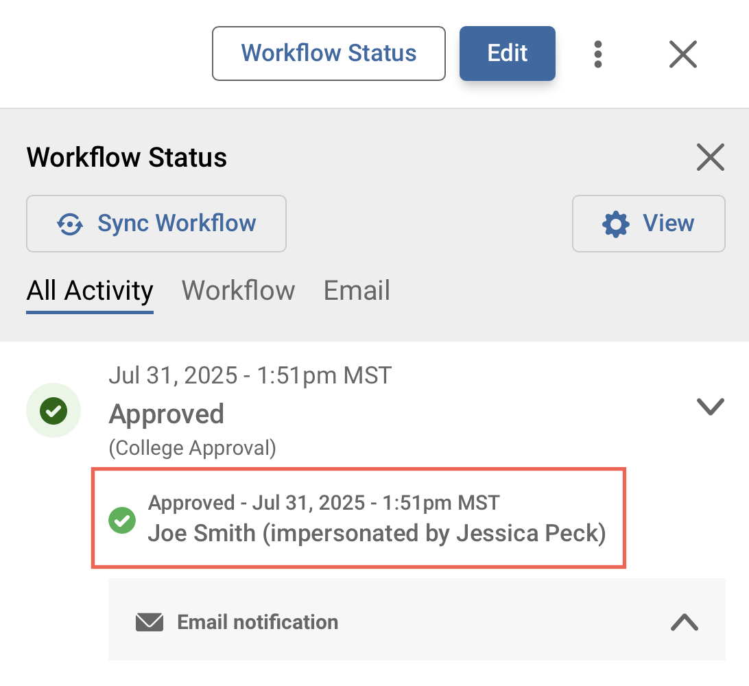 Platform - Workflow Status Impersonation Logging