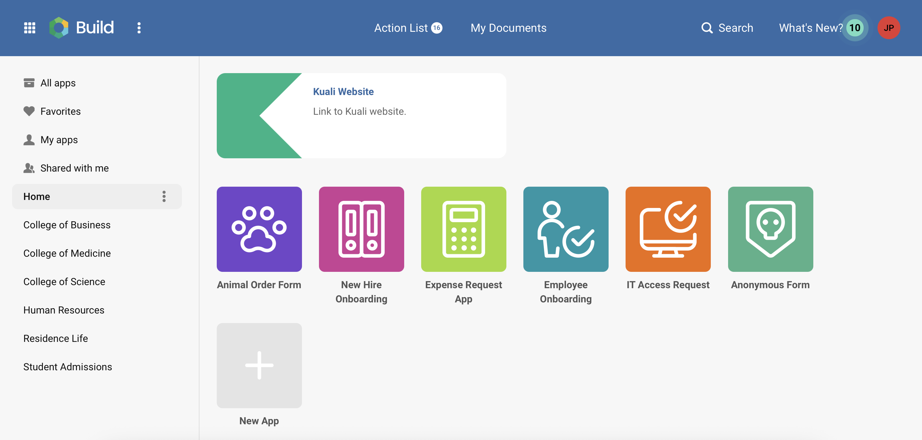 Platform - Navigation - Kuali Build Homepage