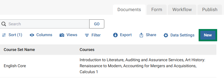 Academic Ops - Course Sets - New button