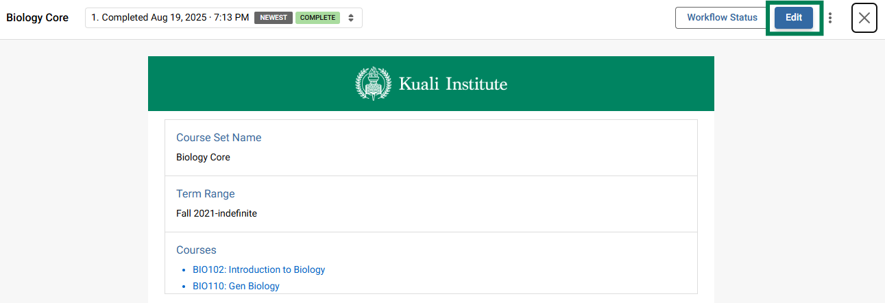 Academic Ops - Existing Course Set to modify