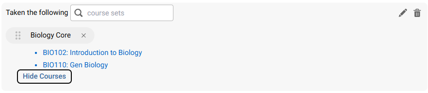 Academic Ops - Example of Course set used in requirements