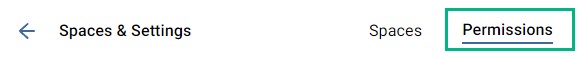 Screenshot of Spaces & Settings permissions tab