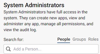 Screenshot of the System Administrator assignments