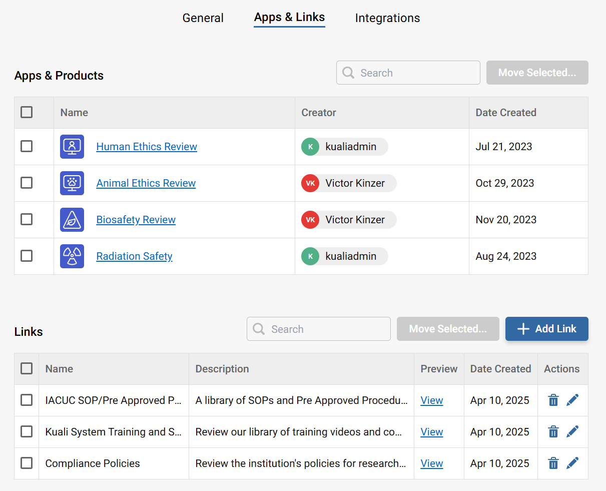 Apps & Links page examples