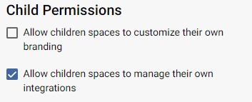 Screenshot of Child Permissions within Spaces
