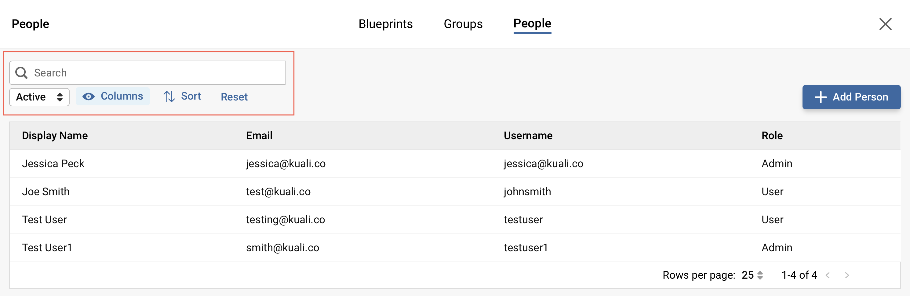 Screenshot of the People search