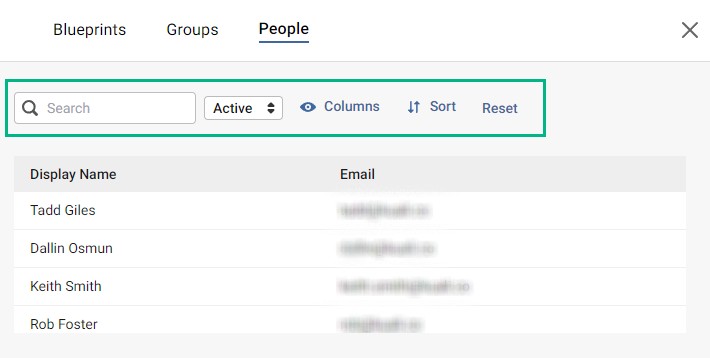 Screenshot of the People search