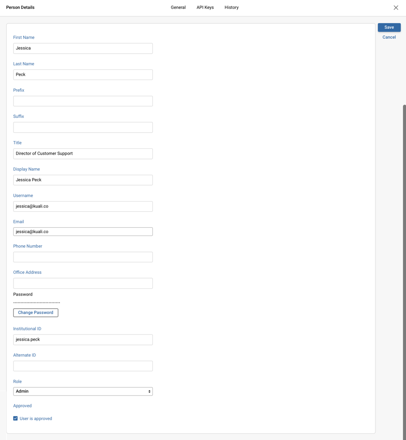 Screenshot of new user form