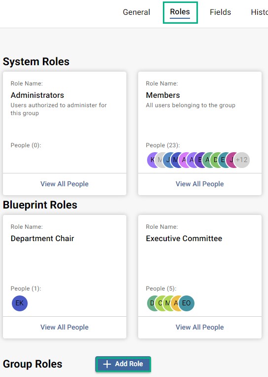 Screenshot of System Roles, highlighting the Roles tab