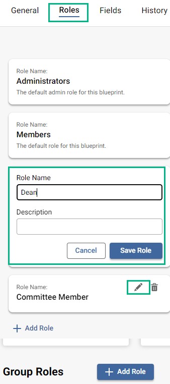 Screenshot of editing a role