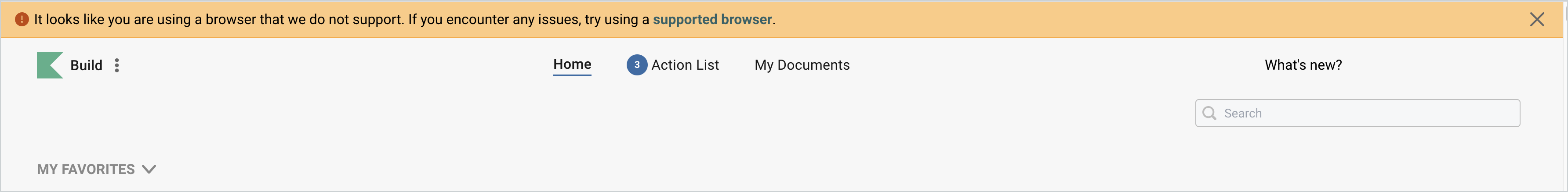 Example of warning shown when the browser version is out of date