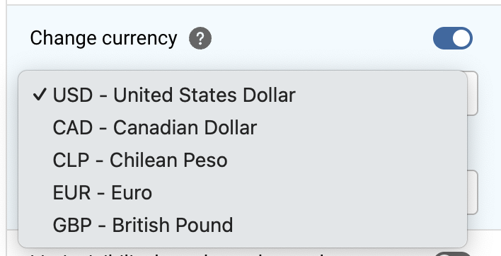 Platform - Change currency option
