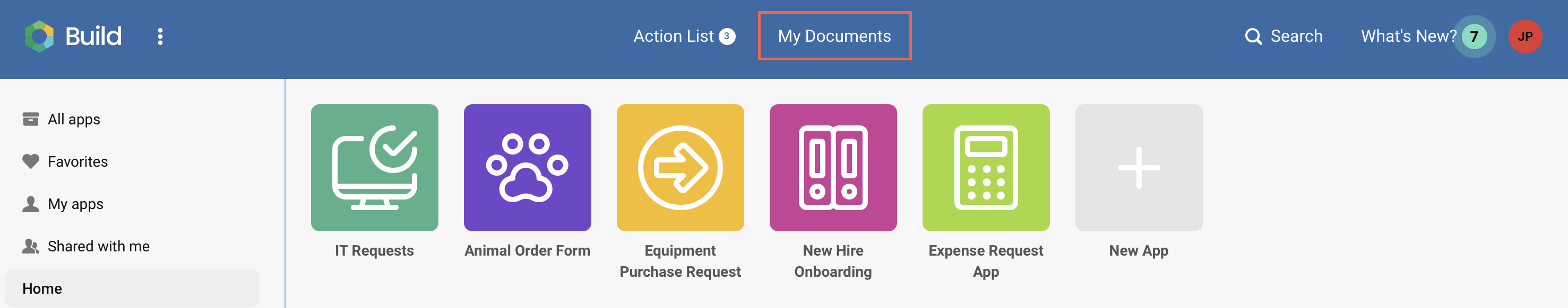 Screenshot showing the My Documents link at the top 