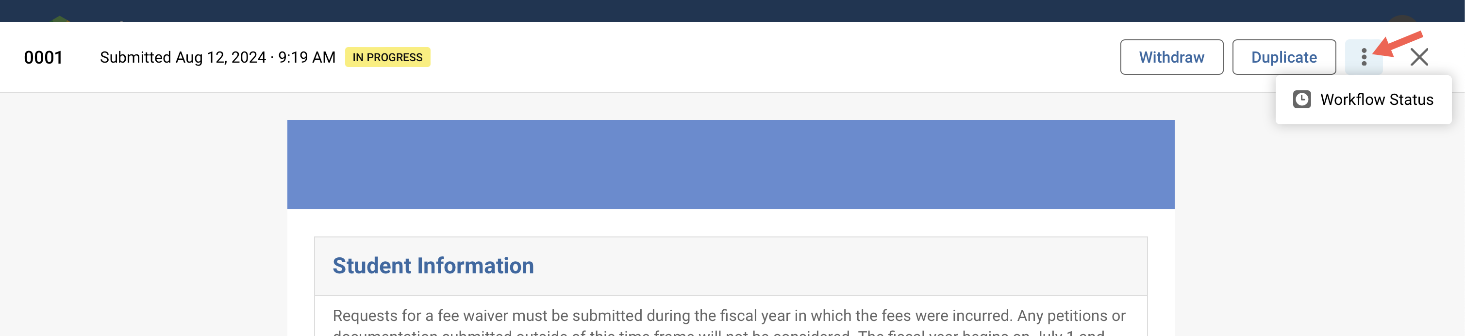 Screenshot of the workflow status option