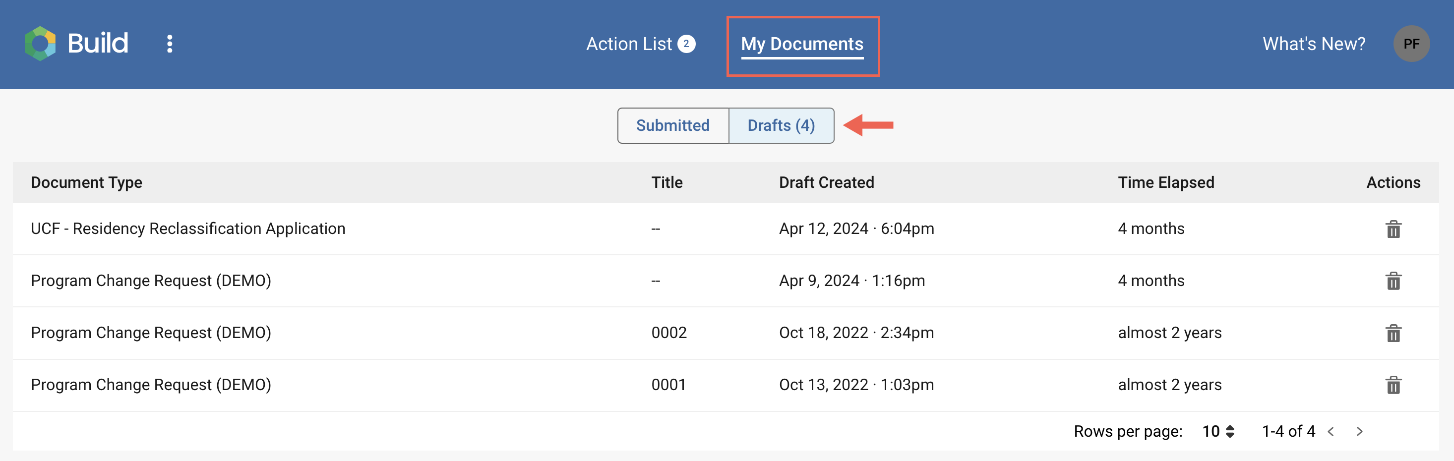 Screenshot showing where to locate drafts within My Documents