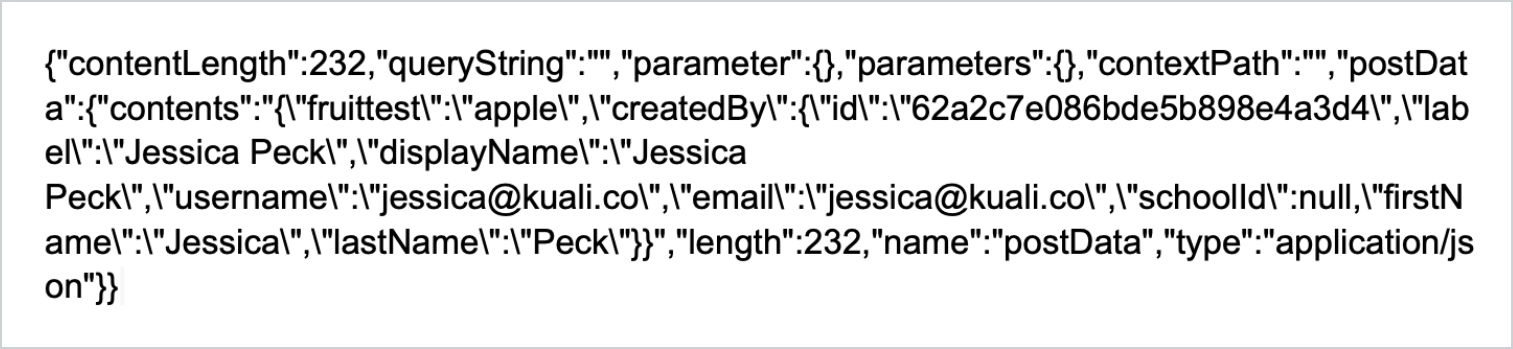 Screenshot of what the JSON sent will looklike
