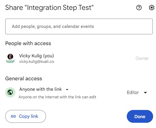 Google Sheet share settings