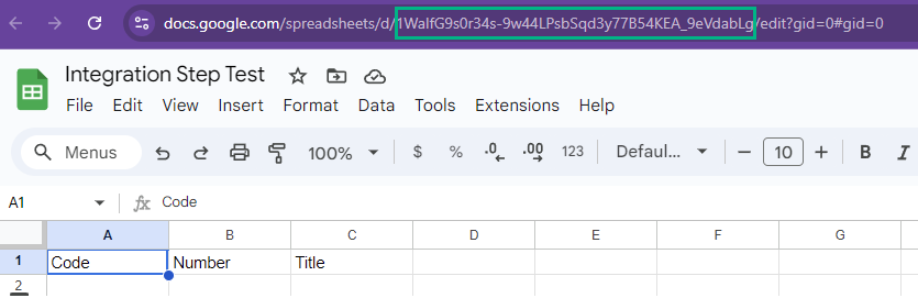Screenshot highlighting the sheet ID of a Google Sheet