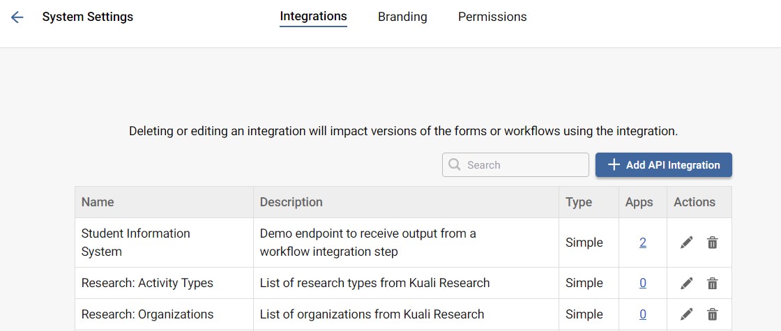Integrations tab within system settings for non-enterprise customers