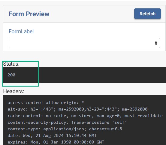 Status 200 in Form Preview