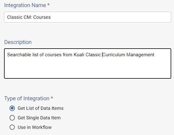 Screenshot of an integration with Classic CM to import Courses