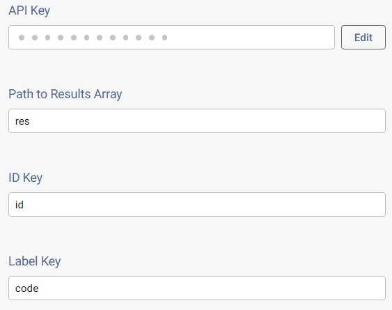 Screenshot of API Key, ID, and Label settings for integration