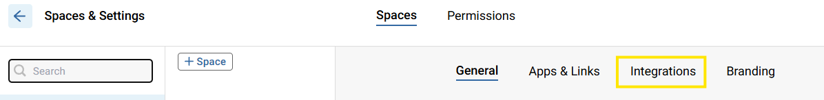 Platform - Build - Integrations link within Spaces and Settings
